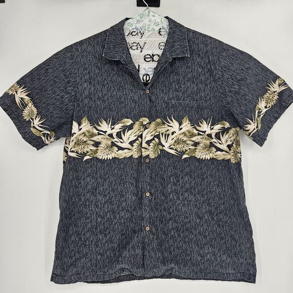 Vintage RJC‎ Shirt Mens 2X Hawaiian Floral Tropical Button Up Short Sleeve Black - Picture 1 of 10